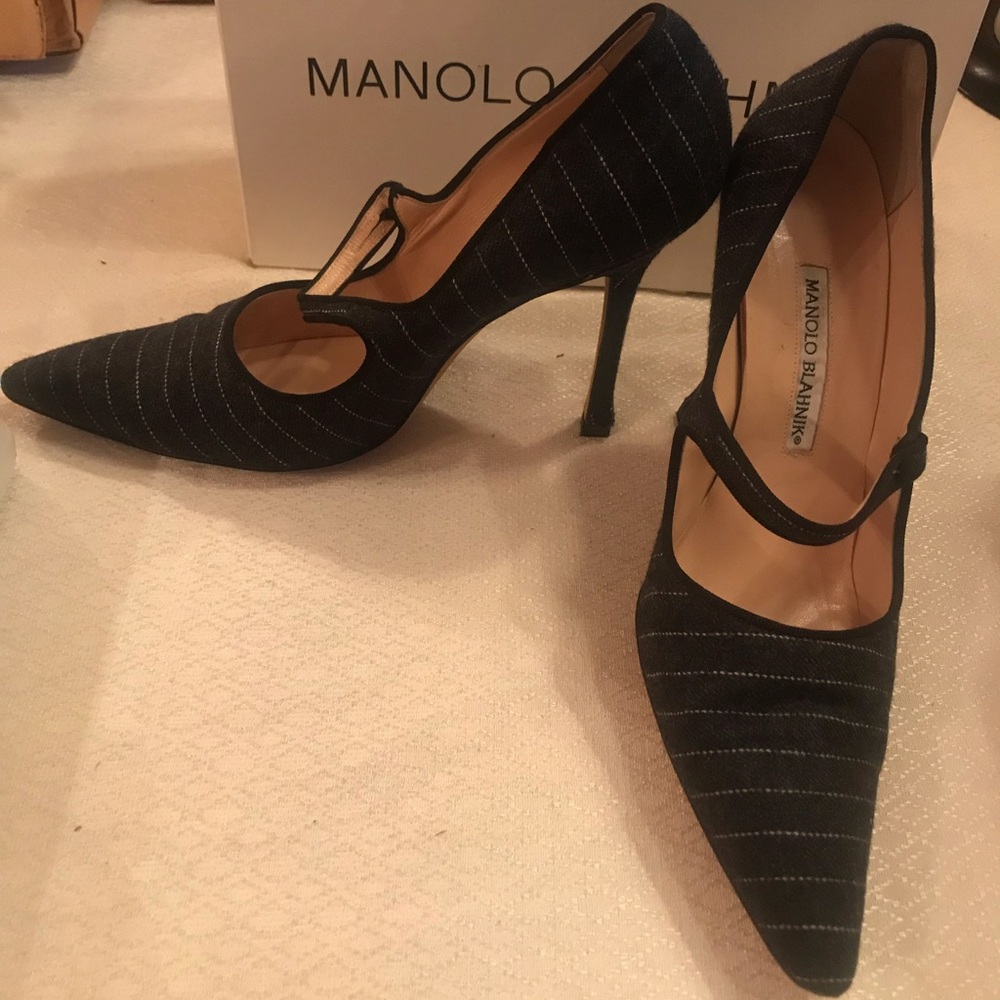 Manolo Blahnik Pinstriped Heels